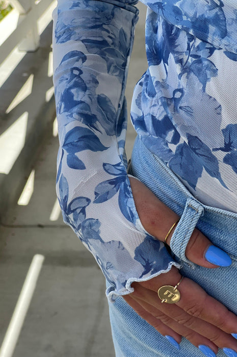Floral Off The Shoulder Bodysuit Blue and White