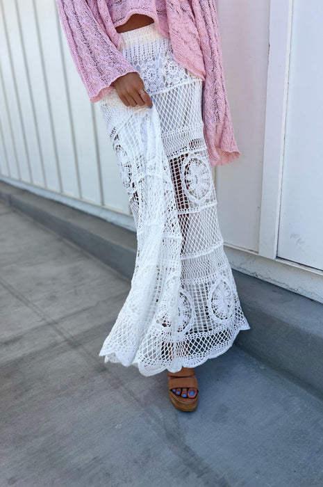 Arissa Crochet Long Flare Elastic Waist Band Skirts