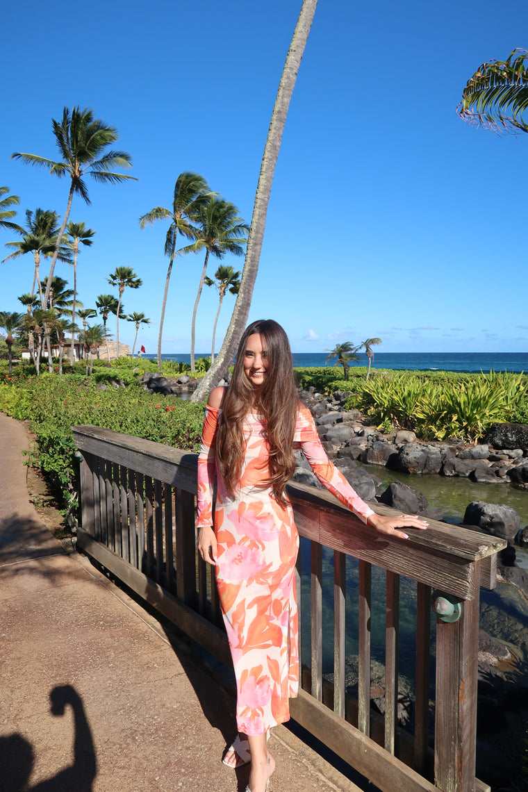 Floral Mesh Off Shoulder Maxi Dress