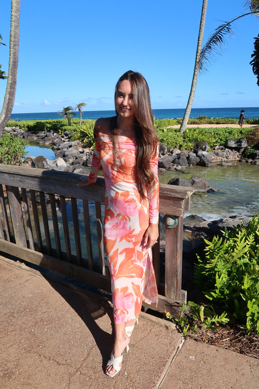 Floral Mesh Off Shoulder Maxi Dress