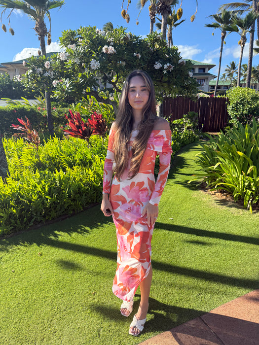 Floral Mesh Off Shoulder Maxi Dress