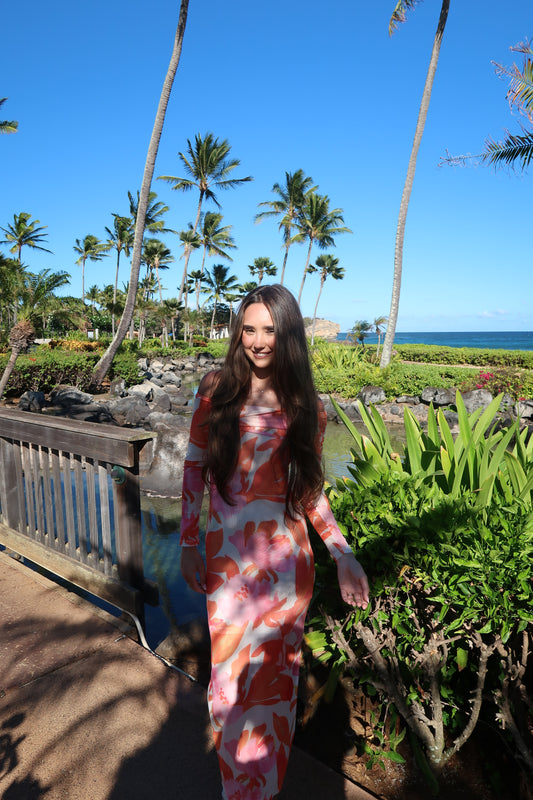 Floral Mesh Off Shoulder Maxi Dress