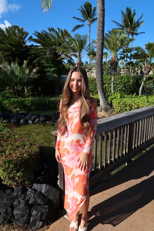 Floral Mesh Off Shoulder Maxi Dress