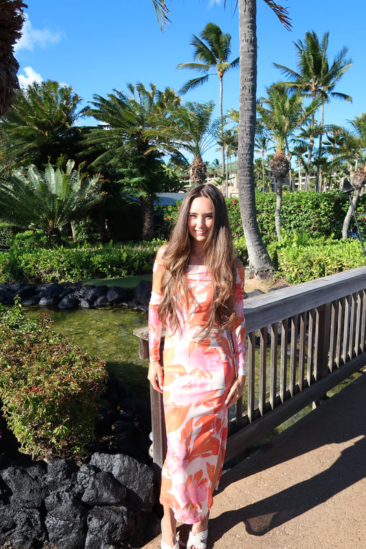 Floral Mesh Off Shoulder Maxi Dress