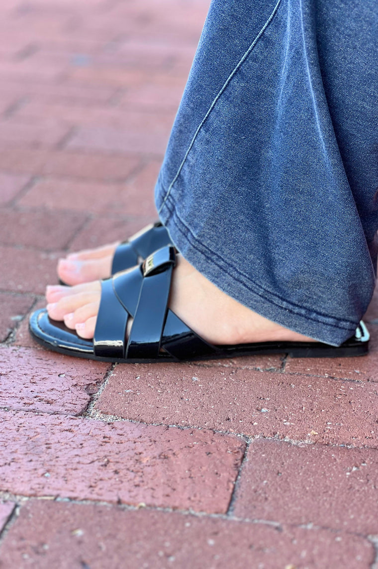 Topaz Patent Braided Slip On Sandal Black