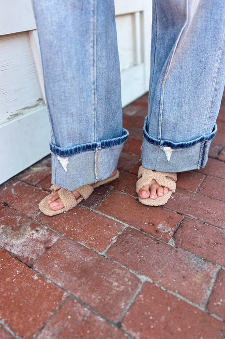 Sherpa H-shaped Slip On Sandal Taupe