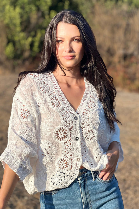 Paris Cafe Lace Crochet Top White