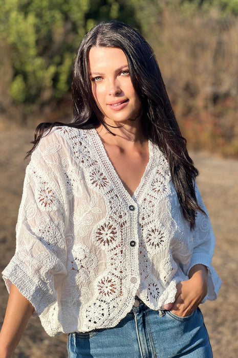 Paris Cafe Lace Crochet Top White
