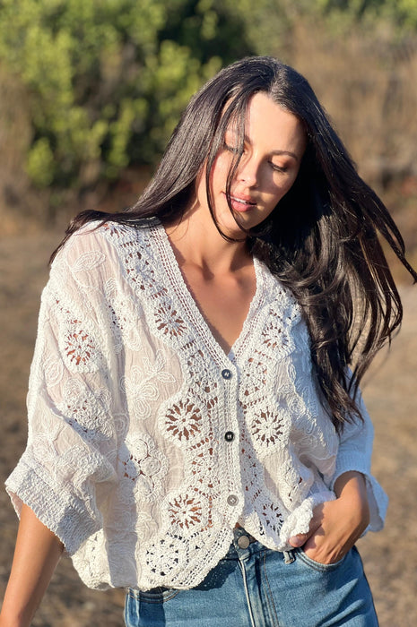 Paris Cafe Lace Crochet Top White