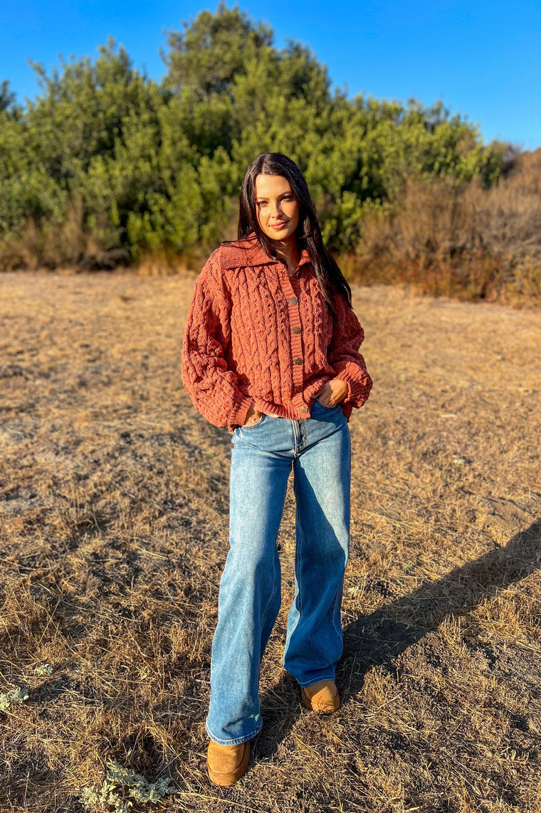 Autumn Crochet Knit Sweater Burnt Topaz