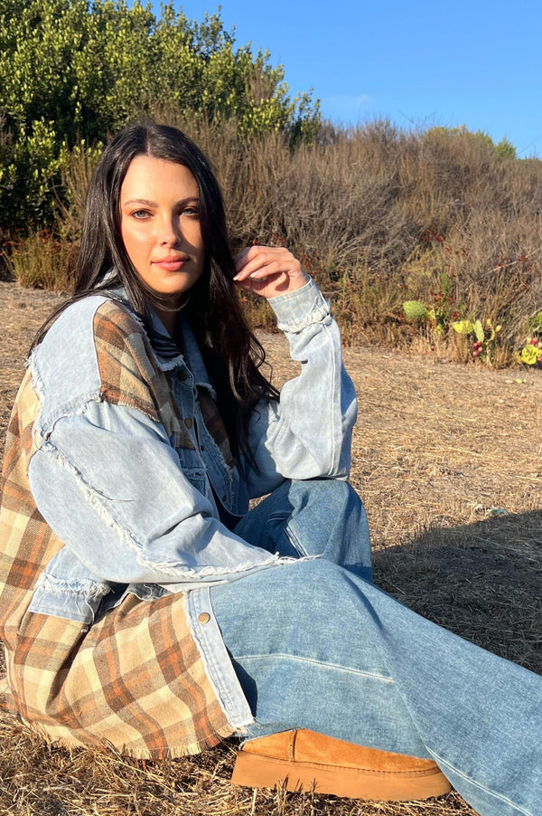 Espresso Frap Washed Denim Plaid Shirt