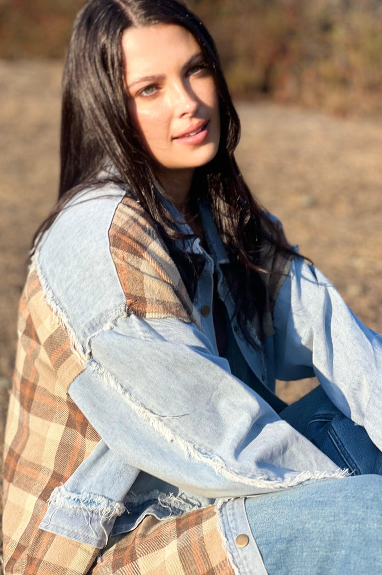 Espresso Frap Washed Denim Plaid Shirt