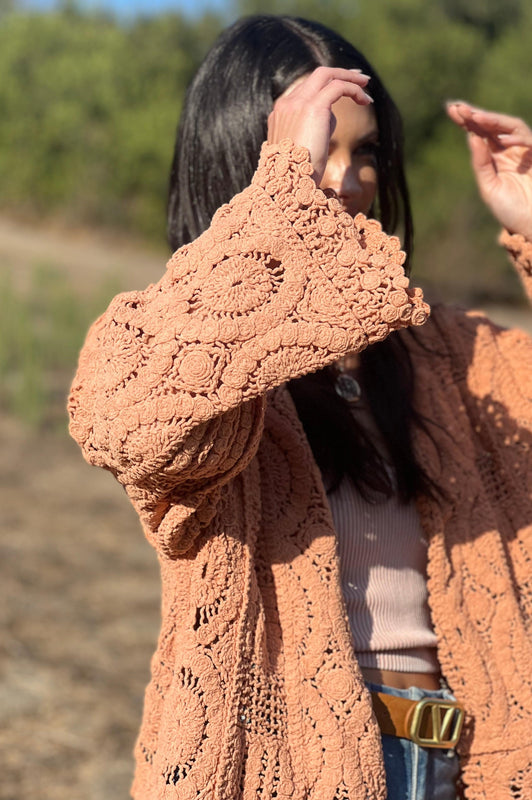 French Scalloped Lace Cardigan Chenille Ginger