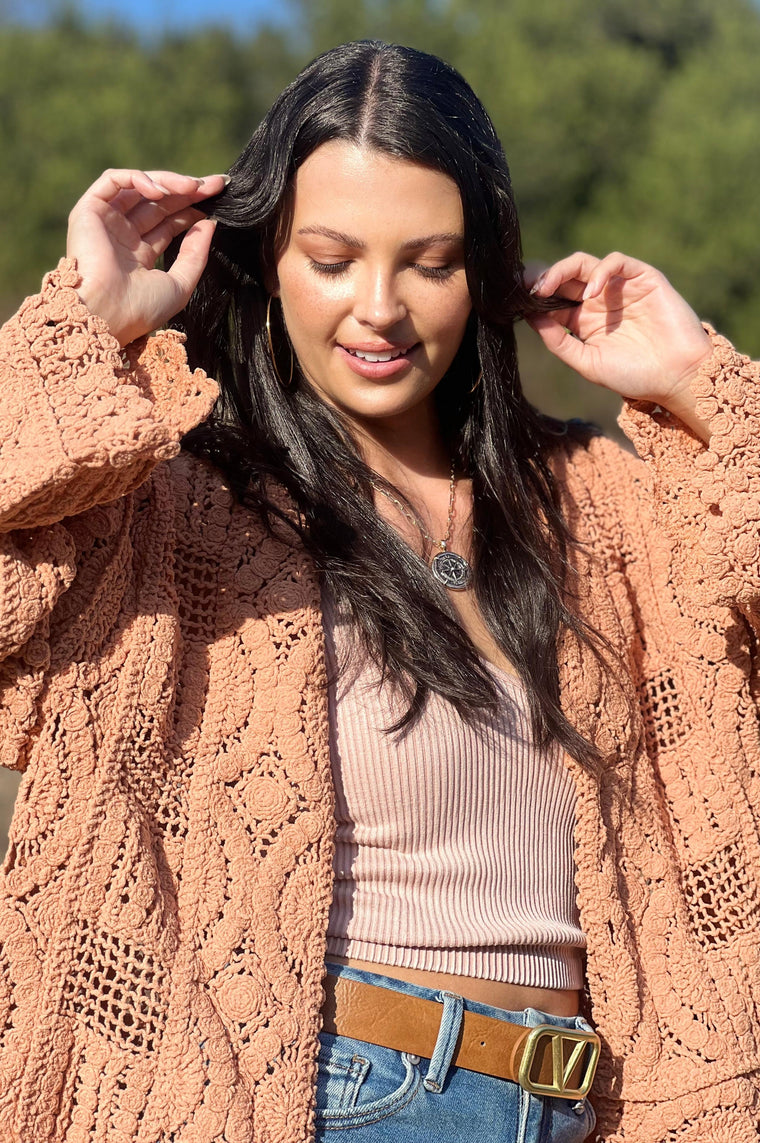 French Scalloped Lace Cardigan Chenille Ginger