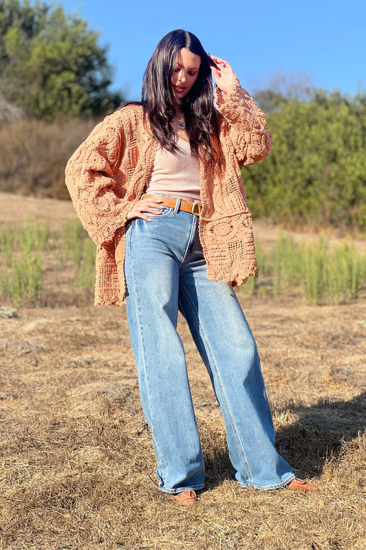 French Scalloped Lace Cardigan Chenille Ginger