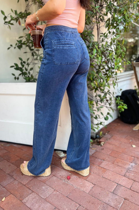 Soft Knit Washed Denim Pants