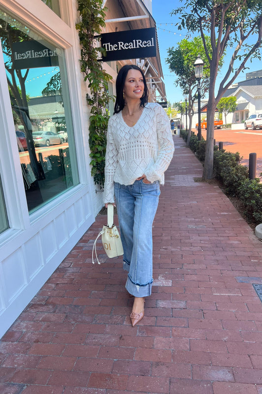 Isabel Crochet Knit Sweater White