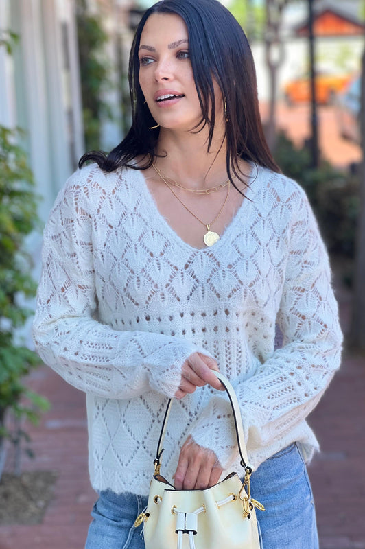 Isabel Crochet Knit Sweater White