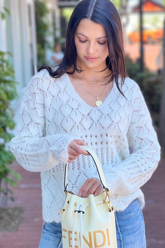 Isabel Crochet Knit Sweater White