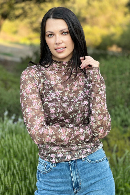 Mary Jo Mesh Top Brown
