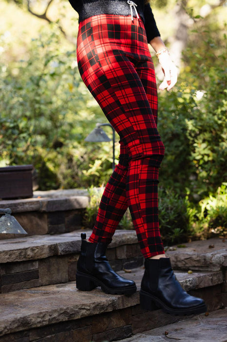 Holiday Plaid Leggings Red