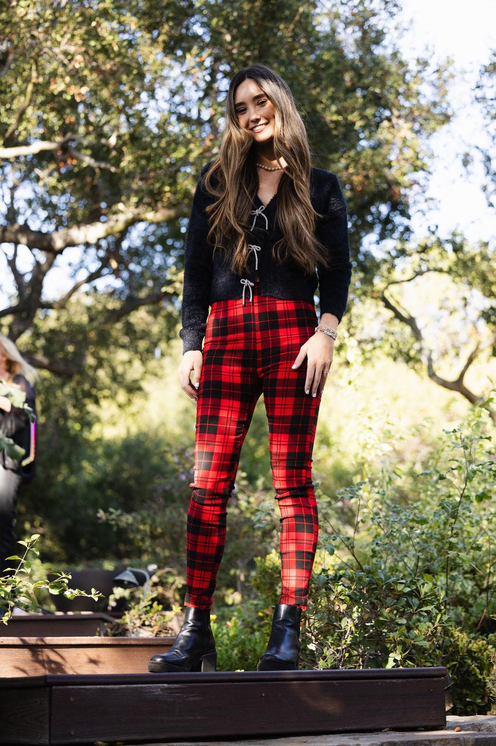 Holiday Plaid Leggings Red