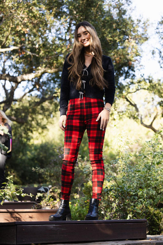 Holiday Plaid Leggings Red