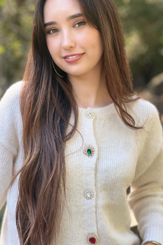 Holiday Jewel Cream Cardigan