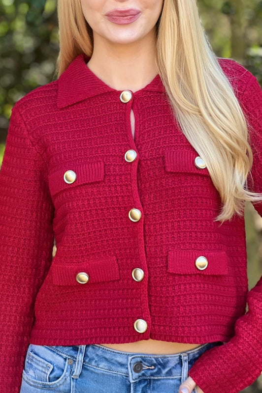 Cozy Corners Cardigan Burgundy Tweed
