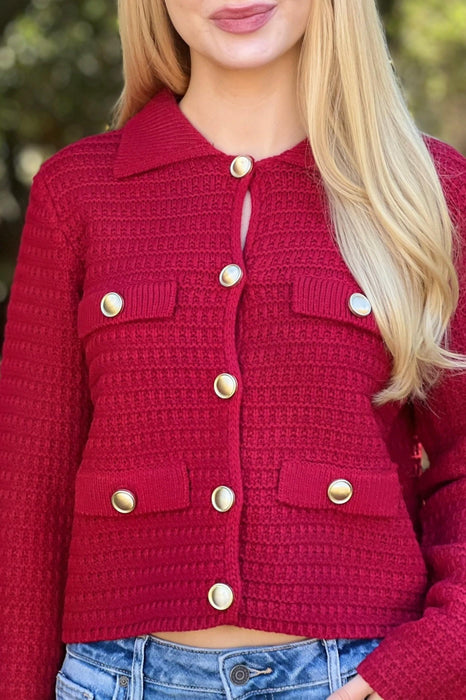Cozy Corners Cardigan Burgundy Tweed