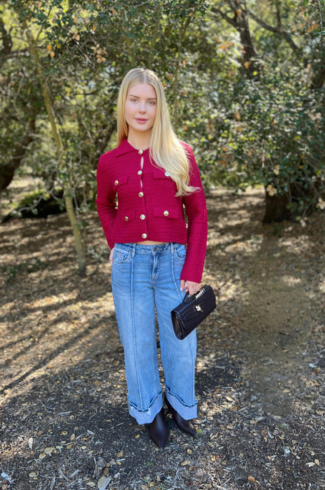 Cozy Corners Cardigan Burgundy Tweed