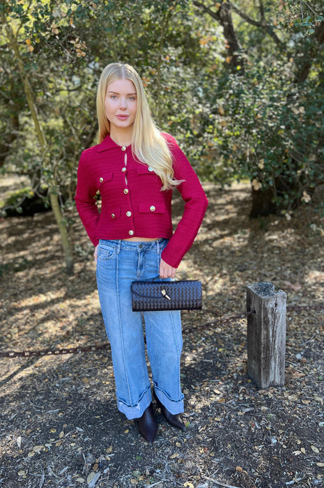 Cozy Corners Cardigan Burgundy Tweed