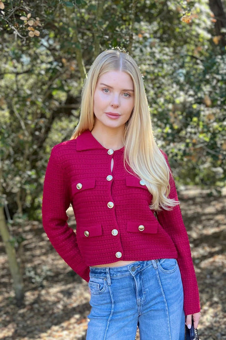 Cozy Corners Cardigan Burgundy Tweed