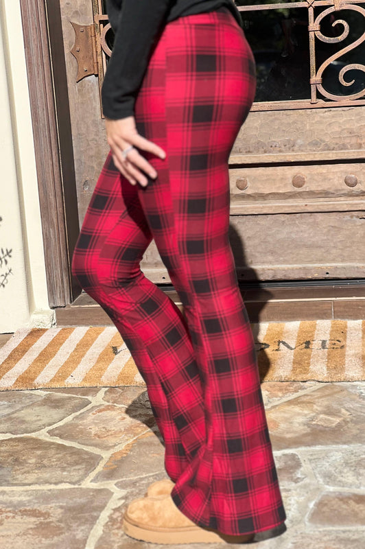Holiday Plaid Buttery Palazzo Pants Red/Black