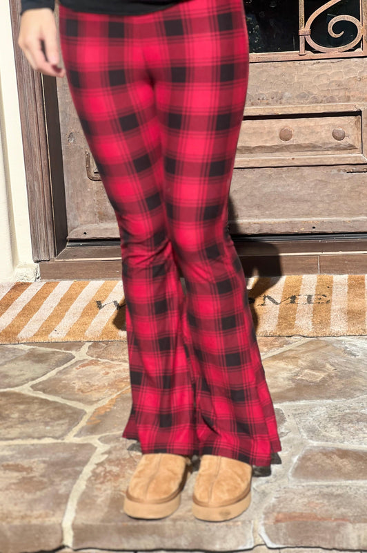 Holiday Plaid Buttery Palazzo Pants Red/Black