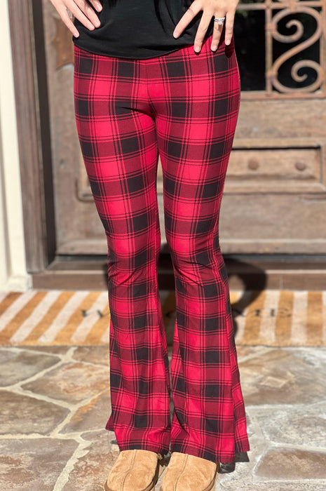 Holiday Plaid Buttery Palazzo Pants Red/Black