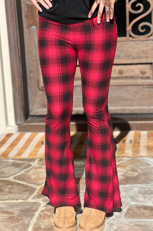 Holiday Plaid Buttery Palazzo Pants Red/Black