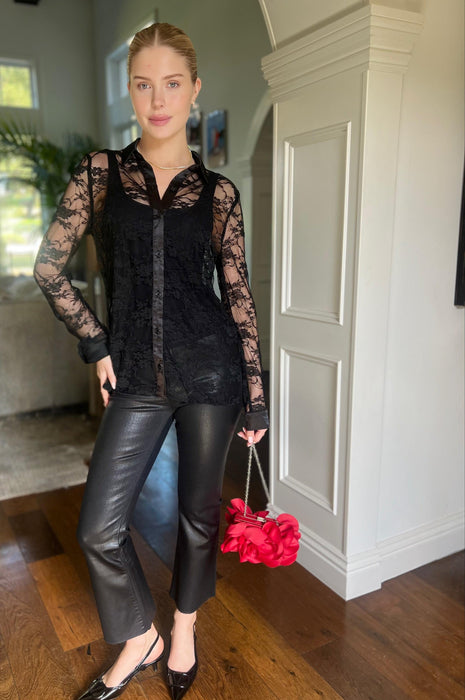 Evening Lace Mesh Shirt Blouse Black
