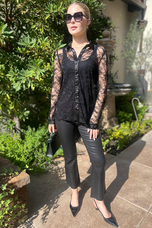 Evening Lace Mesh Shirt Blouse Black