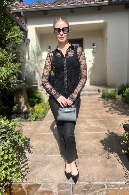 Evening Lace Mesh Shirt Blouse Black