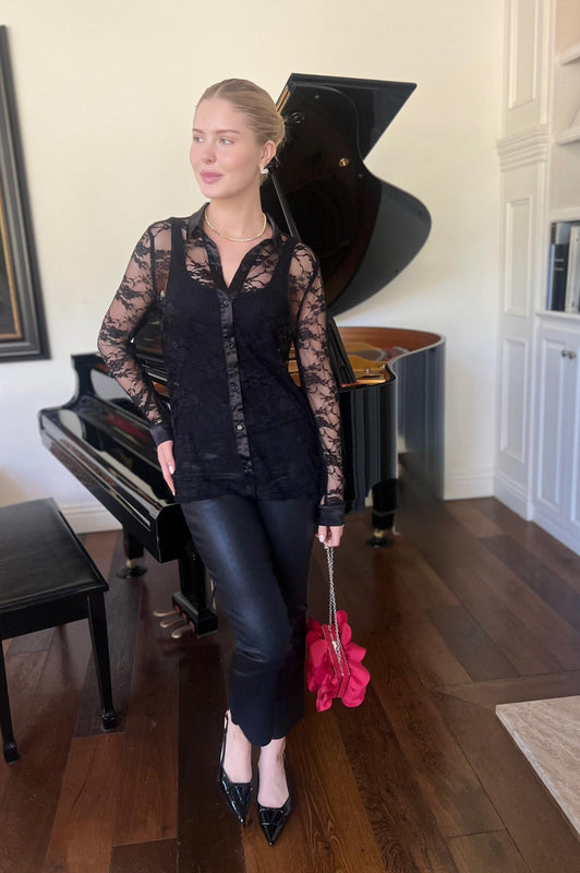 Evening Lace Mesh Shirt Blouse Black