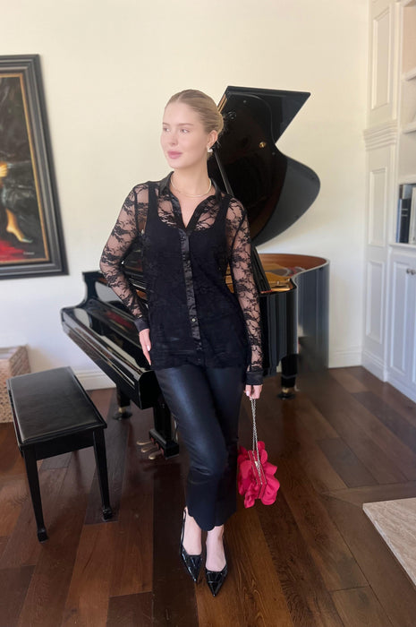 Evening Lace Mesh Shirt Blouse Black