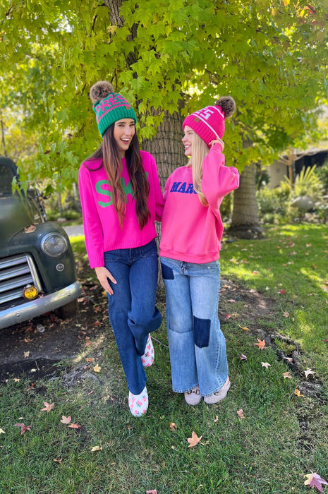 Apres PomPom Beanie Green Pink