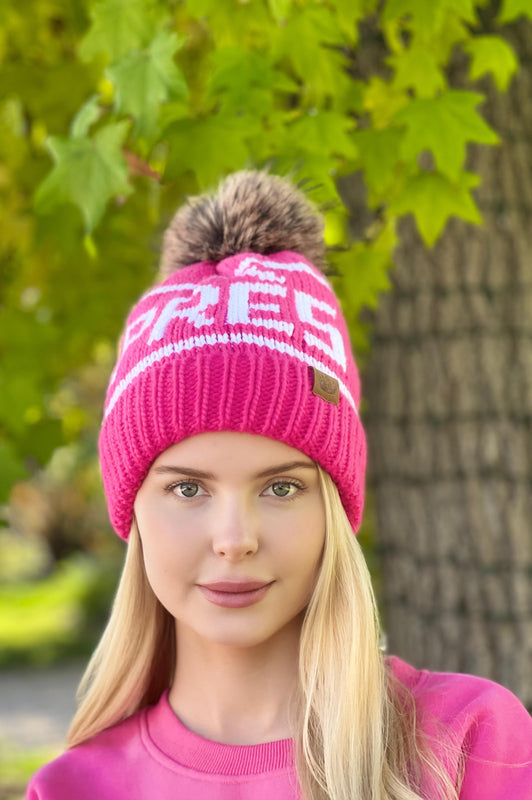 Apres Ski PomPom Beanie Pink White