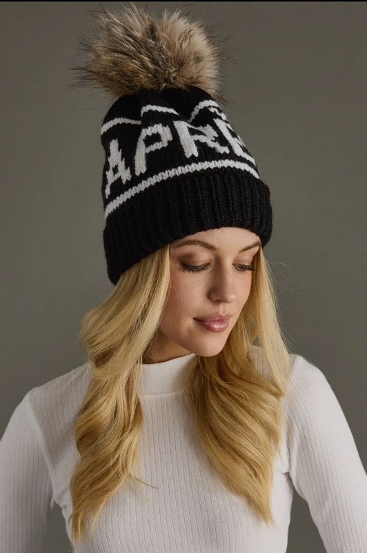 Apres Ski PomPom Beanie Black White