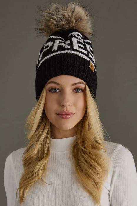 Apres Ski PomPom Beanie Black White