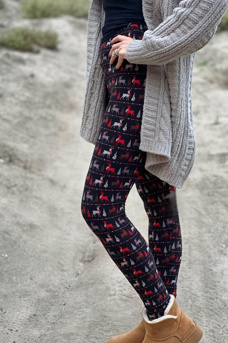 Holiday Plaid Buttery Leggings Reindeer Snowflake