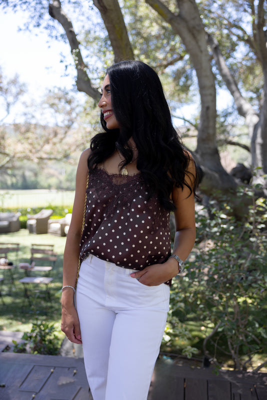 Maddy Polka Dot Tank Brown