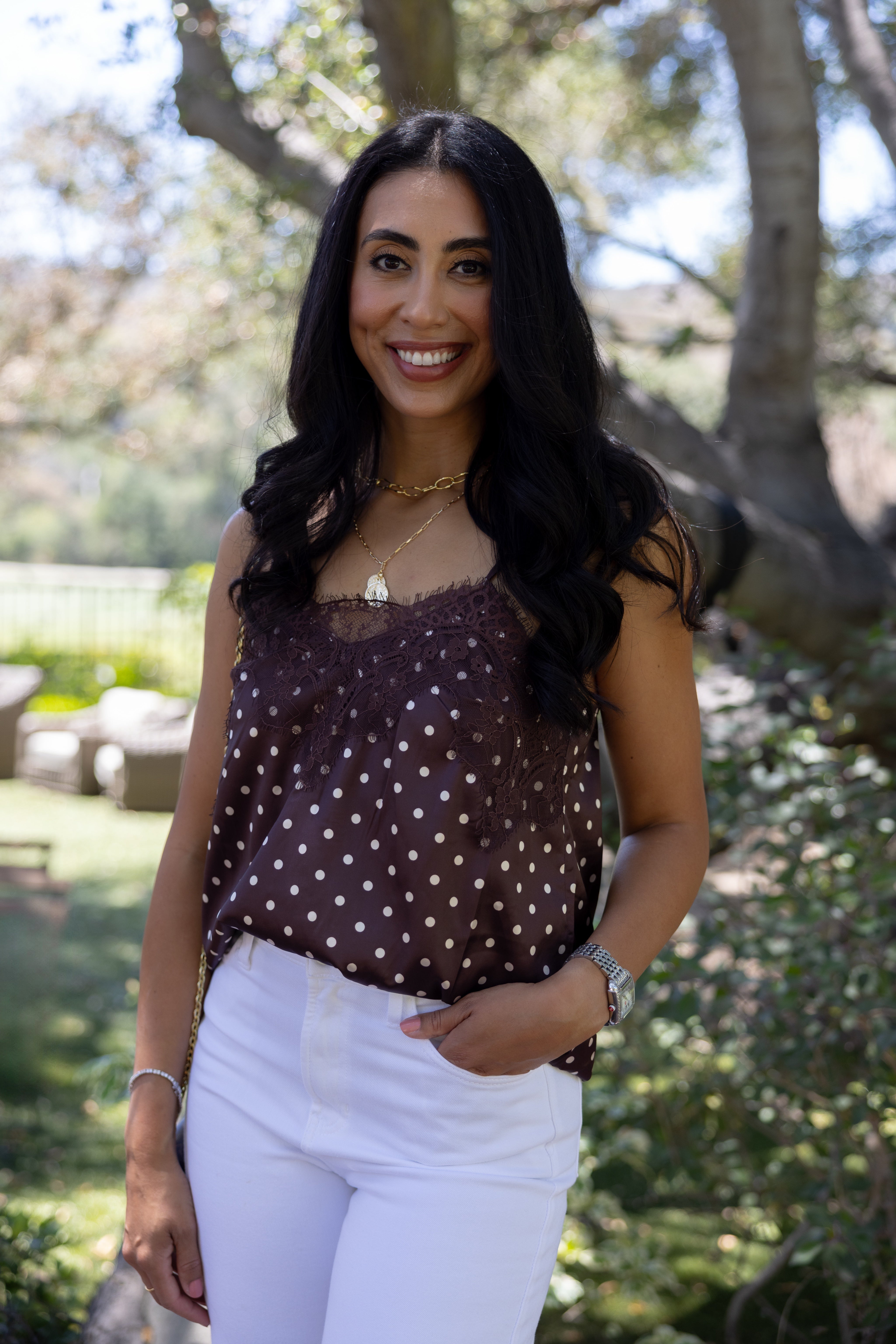 Maddy Polka Dot Tank Brown