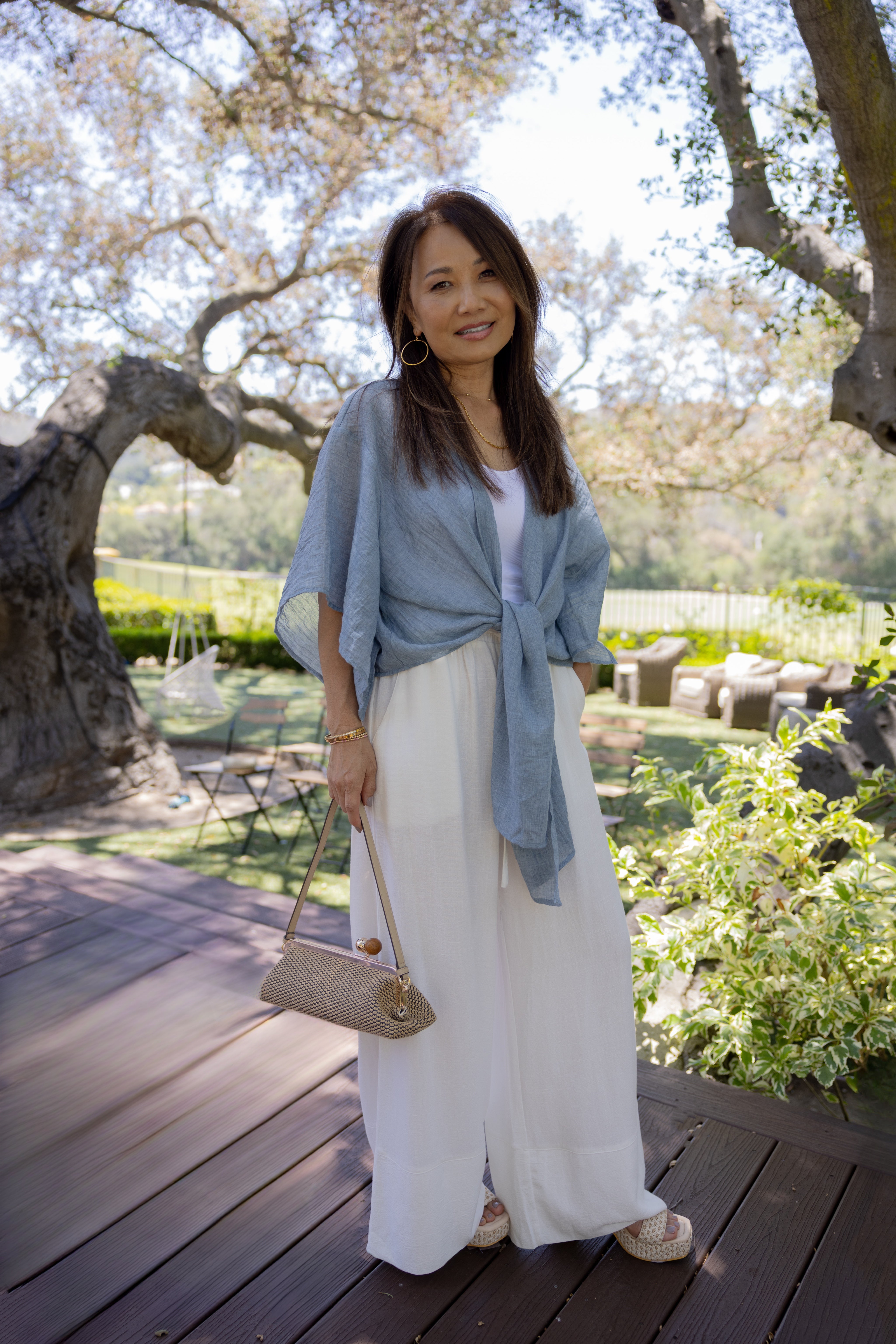 Beachy Denim Tie Front Kimono Top